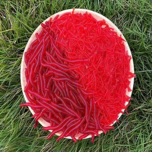 AS 100pcs Earthworm Lifelike Fishy Smell Red Worms Soft Bait Simulation Carp Bass Fishing Lures Artificial Silicone Pesca