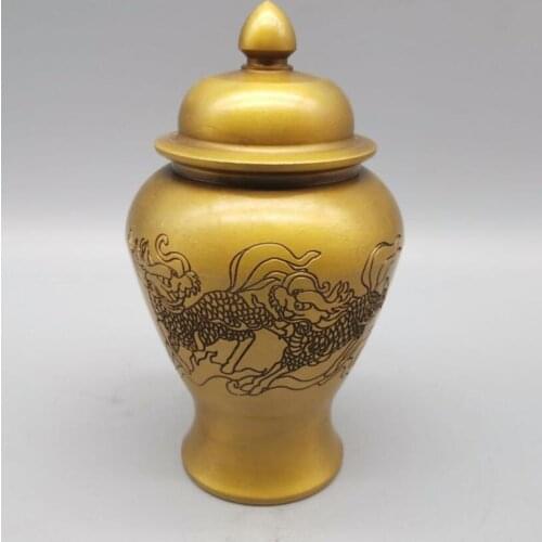 China brass kirin pattern Tea caddy crafts statue