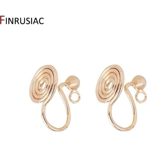 Korean Style Simple Round Ear Clip Earring Hooks For DIY Making No Pierced Earrings Jewelry Material 14K Gold Plated