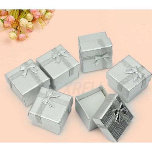 4x4x3cm Ring Box Silver Earring Gift Boxes Square Mini Jewelry Display Case Paper Wedding Party Gift Packaging 24pcs/Lot