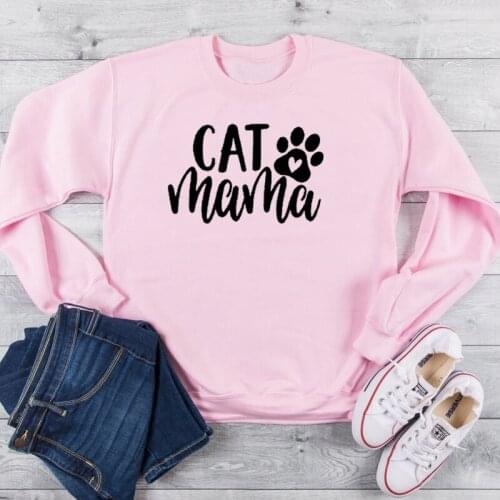 CAT MAMA 100%Cotton Full Long Sleeve Shirts Fashion Pullovers gift For Mother O neck Mama Women Sweatshirt Drop shopping goth