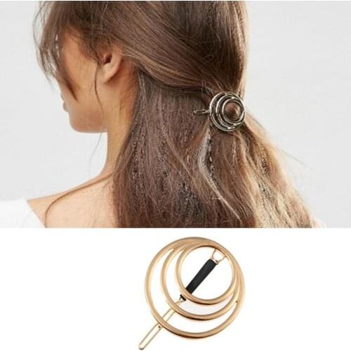 Shuangshuo Fashion Women Hair Clip Circle Round Plated Metal Hairpin Girls Barrettes Headwear Gold Hair Accessories tiara