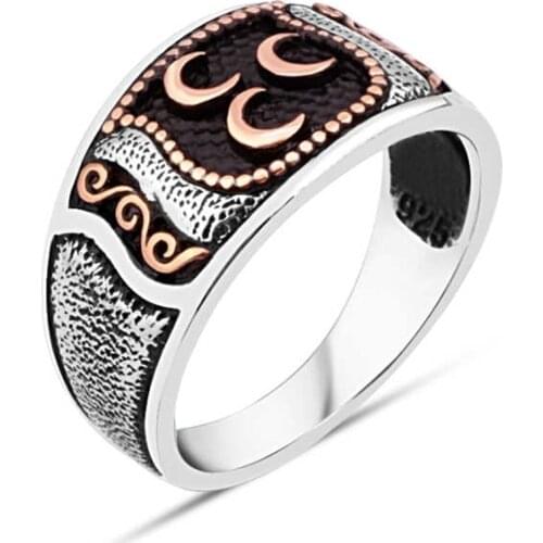 3 crescent Silver Men 'S Ring