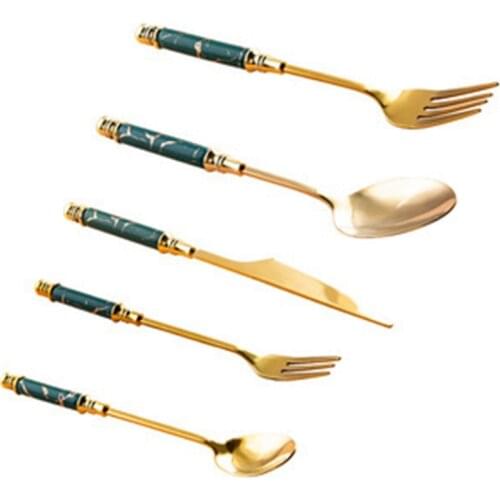 Stainless Steel Cutlery Set Creative Marble Tableware Coffee Spoon Jade Fruit Fork