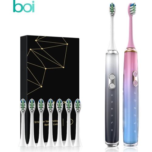 [boi] New Induction Fast Charging With 8 Tooth Cleaning Brushes 5 Mode Intelligent Adult Sonic Rechargeable Electric Toothbrush