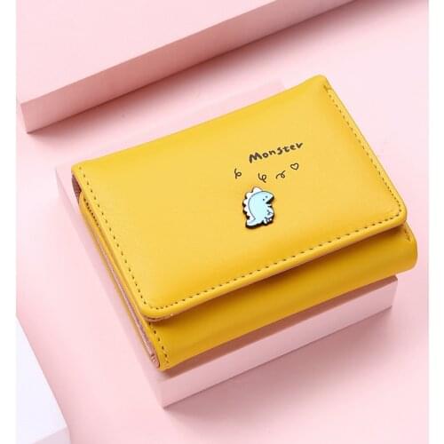 2021 New Women Cute Small Dinosaur Wallet Folding Girl Wallet Brand Designed PU Leather Coin Purse Female Card Holder