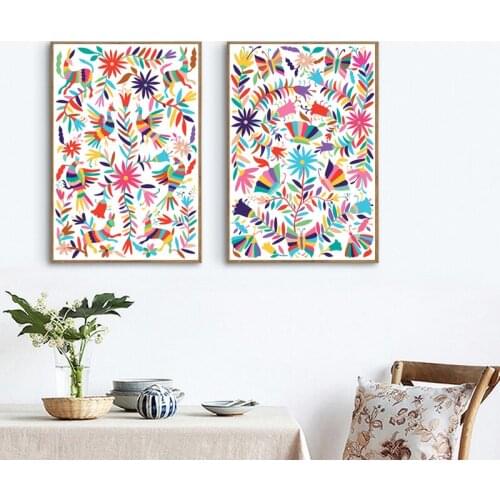 New Year Gift Mexico Art Poster Colorful Mexican Folk Canvas Painting Otomi Wall Art Pictures for Living Room Bedroom Home Decor
