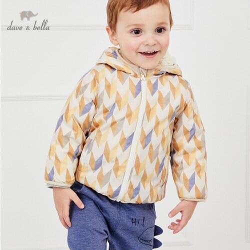 DB2858-F dave bella winter baby boys fashion plaid zipper pockets hooded coat children casual tops infant toddler outerwear
