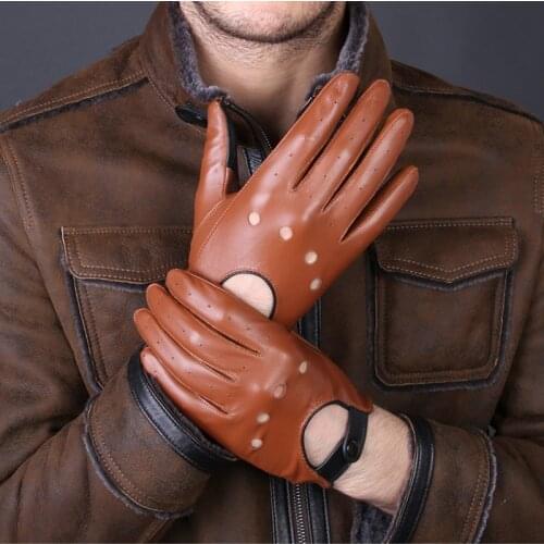 Stylish Women Genuine Leather Thin Gloves Female Full Finger Pure Sheerkin Driving Locomotive Luvas Guantes Mujer Yellow/Black