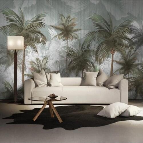 Custom mural wallpaper 3D green retro tropical leaves hand painted plants background wall decorative painting