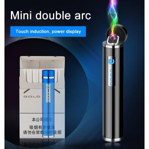 Portable Cylindrical Double Arc Lighter USB Rechargeable Lighter Creative Personality Mini Windproof Metal Cigarette lighters
