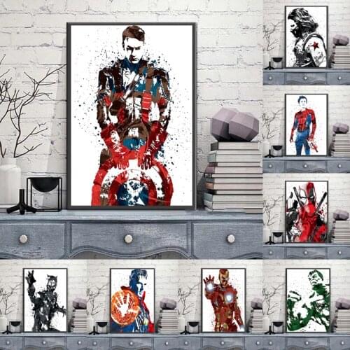 Marvel Superhero Watercolor Poster Captain America Spiderman Canvas Painting Prints Wall Art Picture Home Decor Childrens Gifts