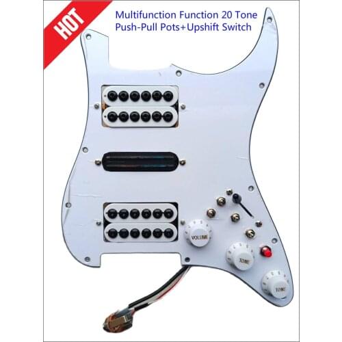 Prewired Strat Pickguard HSH Pickup Multifunction Push-Pull Pots Single Cut Function White Single Coil Humbucker Pickup 1 Set