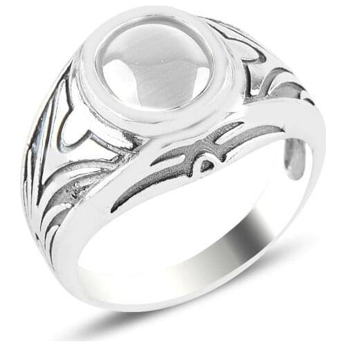 Silver 925 Sterling Oval White Cat 'S Eye Stone Ring