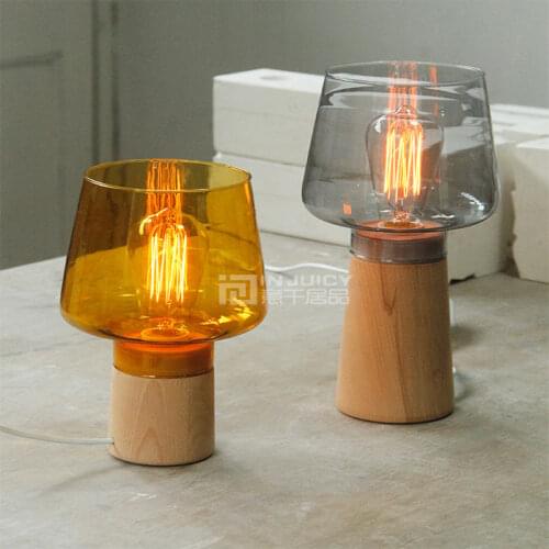Nordic LED Wood Glass Table Light Desk Lamp Lighting Bedroom Home Living Reading Room Corridor Loft Club Hall Decor Gift Brown