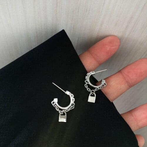 8Seasons 1Pair Hip Hop Women Club Hoop Earrings Silver Color C Shape Lock Party Fashion Earrings Statement Jewelry 26 x 15mm