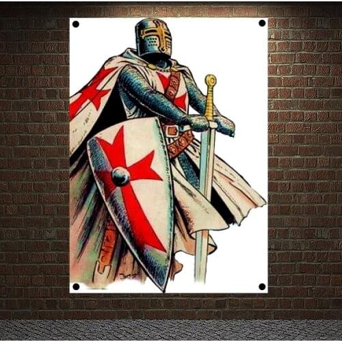 Vintage Knights Templar Fantasy Art Posters Wall Decor Crusader Banner Flag Wall Sticker Canvas Painting Mural Home Decoration 5