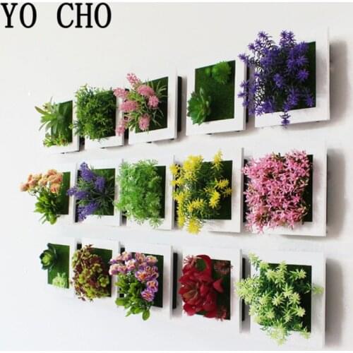 YO CHO 3D Artificial Plastic Succulent Plant Home Decoration Wall Hanger Plastic Frame Imitation Flower Living Room Wall Sticker