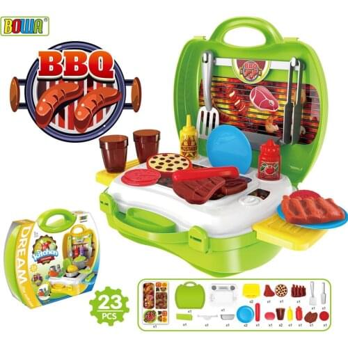 [Funny] Play house toy 35pcs/set Child simulation fun cook kitchen toy food pizza , Cinema snack bar , BBQ toolkit suitcase toys