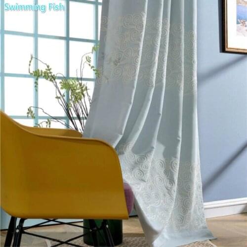 Blue/Champagne Embroidery Blackout Home Deco Curtain For Living room Darpe Curtains for Bedroom Rideaux Window Treatment Custom