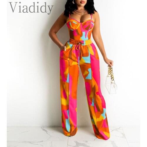 Women Colorblock Zipper Back Cami Top & Wide Legs Pants Set