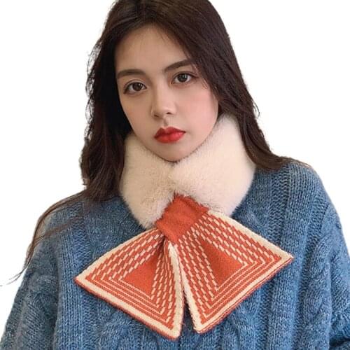 Women Scarf Faux Rabbit Fur Collar Plush Collar Neck Warmer Winter Shawl Wrap Girls Wrap Female Scarf Soft Faux Fur