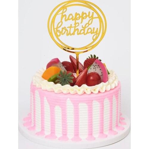 Gold Silver Black Acrylic Hand writing Happy Birthday Cake Topper Dessert Decoration for Birthday Party Lovely Gifts
