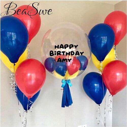 10" 5" Red Blue Yellow latex balls +24" bubble balloon with Custom Sticker DIY name Baby Shower birthday party decor supplies
