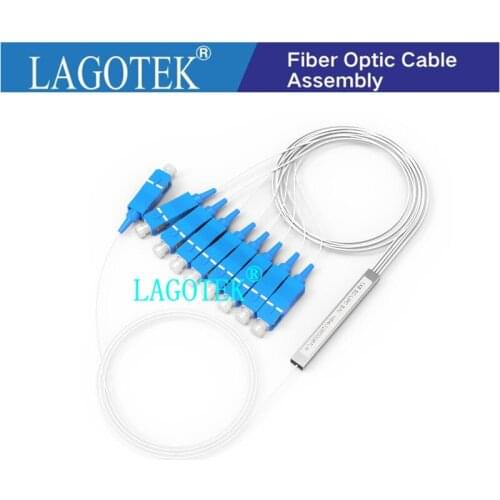 10pcs/lot 0.9mm Steel Tube Fiber Optic PLC Splitter 1x8 1x16 SC/UPC Mini Blockless 1*8 SC UPC Connector Free Shipping
