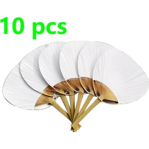 10Pcs Lot Pure White Paper Bamboo Handle Blank Calligraphy DIY Art Painting White Paper Fan Group Fan