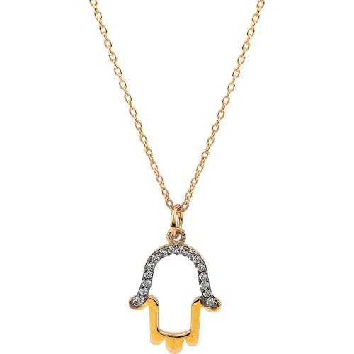 14k Gold Natural Diamond Hand of Fatma Necklace PN013-1