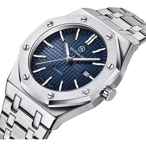 2021BERSIGAR Brand Luxury Quartz Watch Stainless Steel Waterproof Business Sport Mens Watches Automatic Wristwatch Reloj Hombre