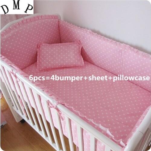 Promotion! 6PCS bedding set 100% cotton curtain crib bumper kit de berço baby cot sets baby bed (bumpers+sheet+pillow cover)