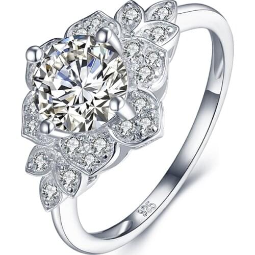 ANZIW Classic 925 Sterling Silver Flower Round Cut Rings Wedding Engagement Bridal Rings For Women Party Lover Rings Jewelry