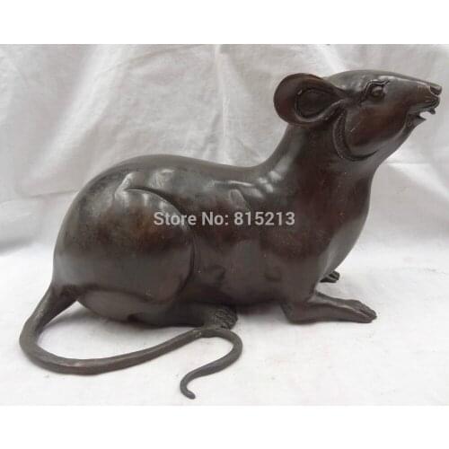 Bi00747 11" Chinese Bronze Carved Animal Wealth Year Zodiac Mouse Statue Sculpture