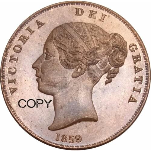 Great Britain Victoria 1 Penny 1859 Red Copper Copy Coin