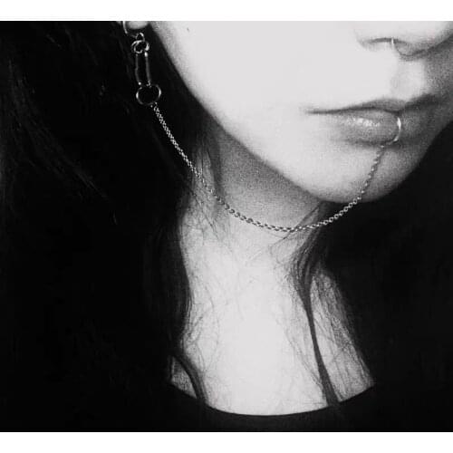 Punk Cool Personality Nose Chain Ring Fake Earrings Lip Ring With Long Chains Trendy Piercings Earring Ear Clip Body Jewelery