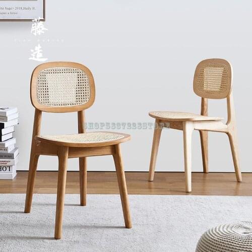Log Dining Chair Adult Solid Wood Simple Modern Rattan Back Chair Japanese Makeup Chair Designer Rattan