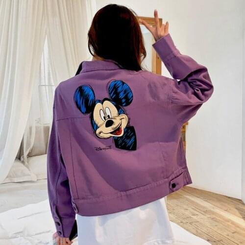 Disney Mickey Mouse Cartoon Anime Denim Jacket Female Loose Korean Version of The New Wild Denim Short Jacket Hip-hop Jacket
