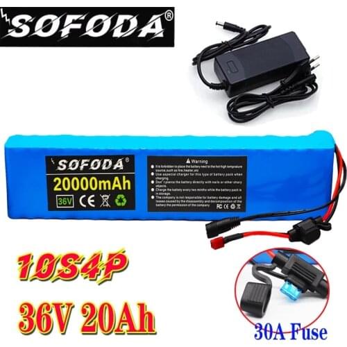 36V 10S4P 20Ah Battery Pack 1000W High Power Battery 20000mAh Ebike Electric Bicycle Lithium Battery with BMS+42V Charger