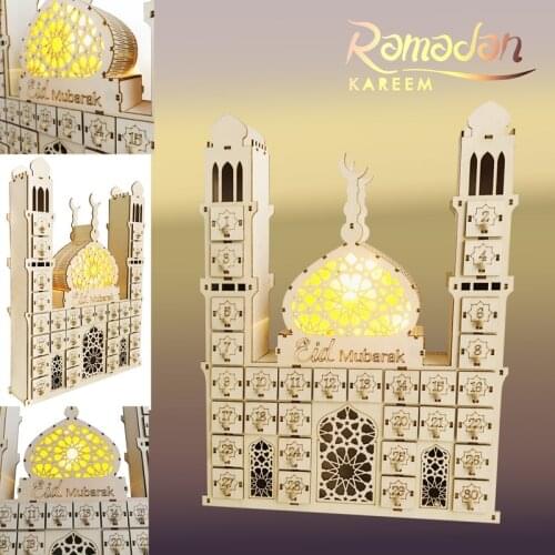 Eid Mubarak 30days Advent Calendar Box Ramadan and Eid Decorations for Home LED Wood Lights Muslim Festival Party Supplies
