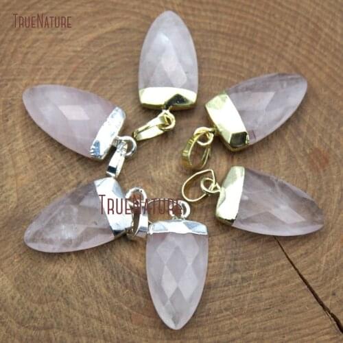 Hot Sale Chic Rose Quartzs Natural Pendant Jewelry Faceted Dagger Pendant With Gold Silver Bail In 22*10 mm PM9746