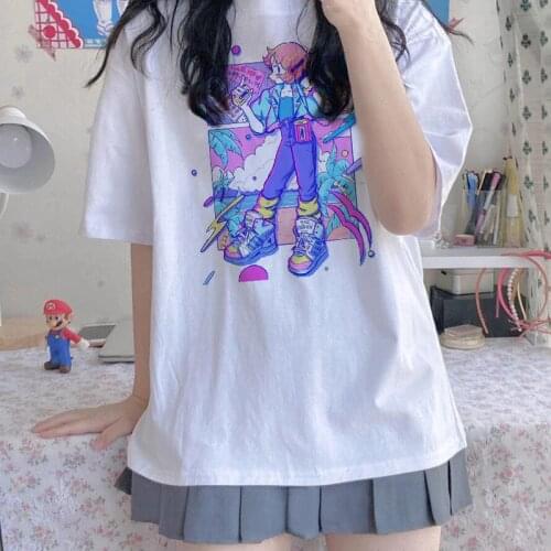 Cotton Black t-shirts korean style Kawaii cartoon Print gothic Tops harajuku vintage aesthetic graphic punk clothes dropshipping