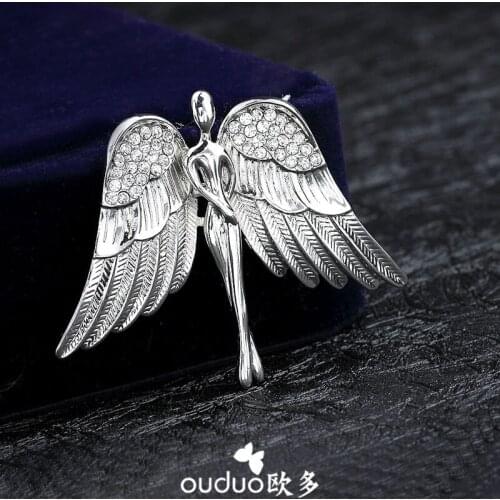 Quality mens CZ Rhinestone collar pin brooch angel wings Korean style sweater cardigan suit retro Pin Badge jewelry