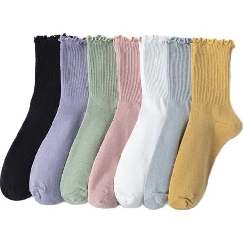 Fashion Lace Ruffles Soft Cotton Women Socks Top Quality Solid Japanese JK Cute Socks Princess Girl Cozy Lovely Frilled Socks