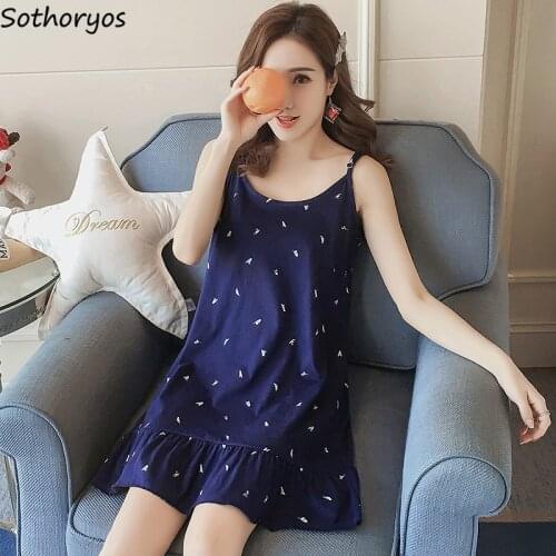 Nightgowns Women Strap Knee-length New Korean Style Summer Leisure Soft Elegent Breathable Thin High Quality Simple Chic Womens
