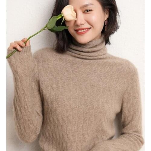 2021The New100%Pure Cashmere Sweater Pure Color Knitted Gaocollar Pullover Pure Cashmere Sweater Loose Large Size Sweater Women