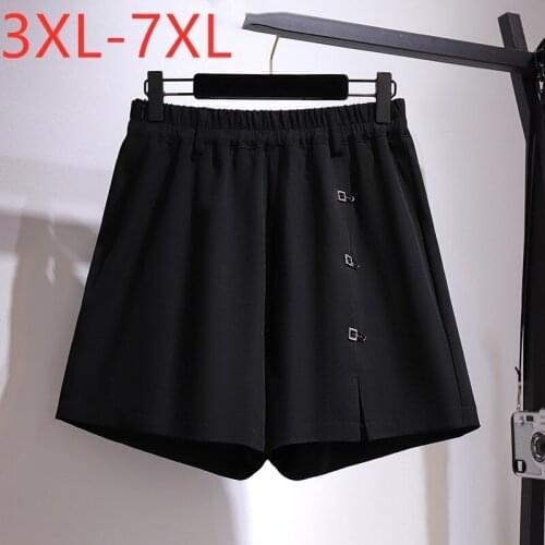 New 2021 Ladies Summer Plus Size Shorts For Women Large Loose Black Wide Leg Pocket Button Shorts 3XL 4XL 5XL 6XL 7XL