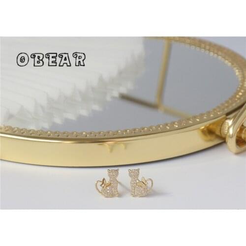 OBEAR 14k Real Gold Plating Nordic Butterfly Pavé Zircon Cat Stud Earrings Women Fashion Exquisite Party Gift Jewelry
