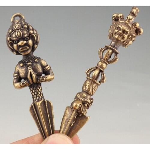 A pair OLD BUDDHIST CHINA BRONZE RITUAL ITEMS PENDANT EXORCIST MASCOT STATUE